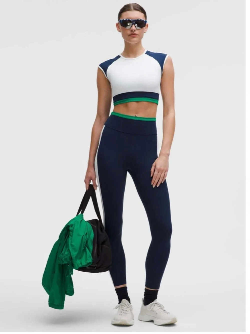 Lululemon Nulu Cropped Short Sleeve Shirt Retro Remix White Blue Green NWT XXS